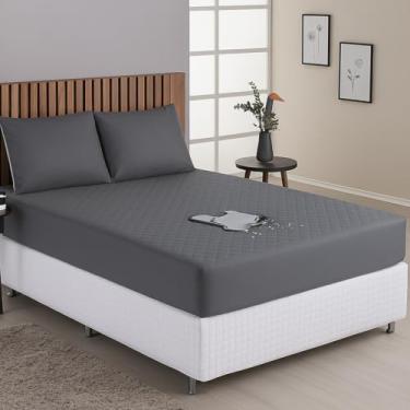 Imagem de Capa Protetora Impermeável para Colchão - Antialérgica e Antibacteriana - Vários Tamanhos - Matelasso Silencioso (Cinza, King Size)