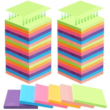 Imagem de Kajaia 24 blocos adesivos completos, notas adesivas coloridas, bloco autoadesivo, fácil de colocar para escritório, casa, escola, reuniões, suprimentos, 6 cores pastel, 80 folhas/bloco (7,5 x 7,6 cm)