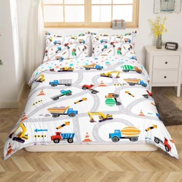 Imagem de Erosebridal Jogo de cama para meninos, escavadeira, caminhão, capa de edredom para crianças, meninos, meninas, capa de edredom de veículos de construção, conjunto de cama com 2 fronhas para decoração