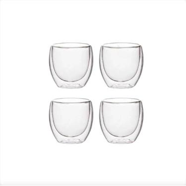 Imagem de Jogo 4 Copo Parede Dupla S/alça Vidro Borossilicato 250ml Café Expresso Cha Lindo Design (4 Copos)