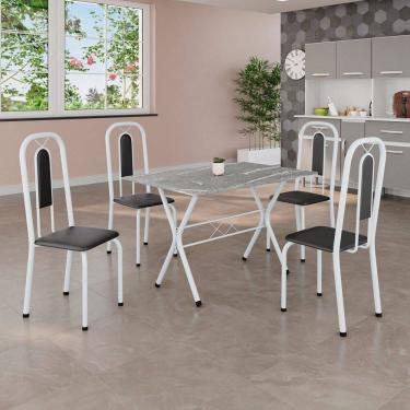 Imagem de Conjunto de Mesa Tubular 100x60cm Tampo em Granito Topázio com 4 Cadeiras Lívia Preto/ Branco