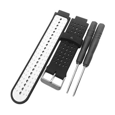 Imagem de Almencla Pulseira de silicone duas cores e fecho cromado Forerunner 220 230 235 620 630 735 Pulseira inteligente preta e branca