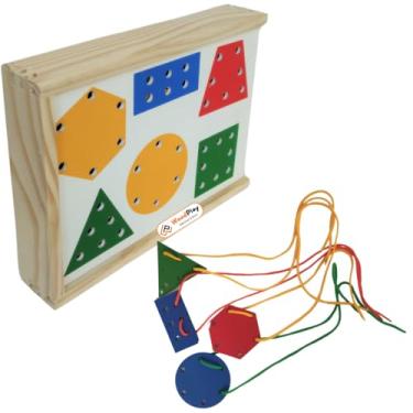 Imagem de Alinhavos Formas Geométricas Jott Play – 24 Peças em Madeira | Brinquedo Educativo