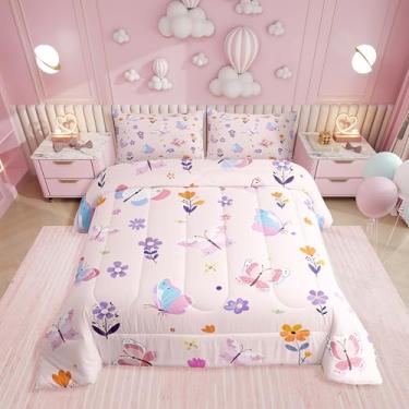 Imagem de Erosebridal Jogo de cama fofo de solteiro, floral, rosa, borboleta, kawaii, para meninas e crianças, conjunto de cama de jardim de flores, coquete, decoração de quarto de meninas, 1 fronha respirável