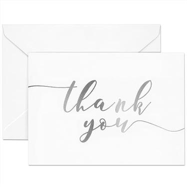 Imagem de Cartões de agradecimento em branco com fonte e envelopes prateados (3,75 x 5 in, 120 unidades), Branco, Pack of 1