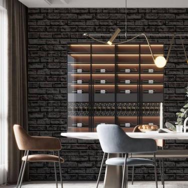 Imagem de Kit 9 Rolos Papel De Parede Adesivo Tijolo Preto Dark 3,0M
