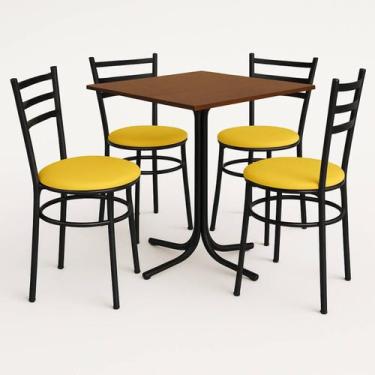 Imagem de Mesa de Jantar Quadrada 70cm Imbuia Com 4 Cadeiras Estofada Preta - La