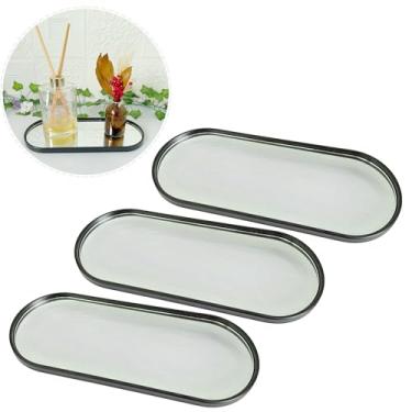 Imagem de Kit 3 Pçs Bandeja Decorativa Espelhada Lavabo Difusor Banheiro Aparador Organizador de Objetos Sala (Oval Preta)