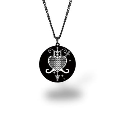 Imagem de Colar Vevê Vodu – Pingente com Símbolos dos Lwas em Aço Inoxidável (Prata, Ouro ou Preto) • Amuleto Espiritual Afro-Caribenho de Proteção, Magia e Fé (Erzuli Danto, Preto)