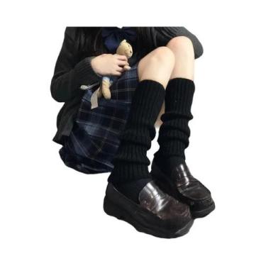Imagem de Polainas Femininas De Malha Preta Até O Joelho, Meias Altas De Malha N