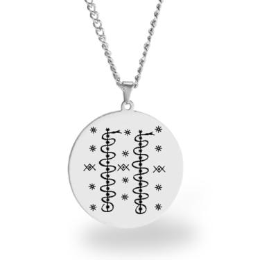 Imagem de Colar Vevê Vodu – Pingente com Símbolos dos Lwas em Aço Inoxidável (Prata, Ouro ou Preto) • Amuleto Espiritual Afro-Caribenho de Proteção, Magia e Fé (Damballa Wedo, Prata)