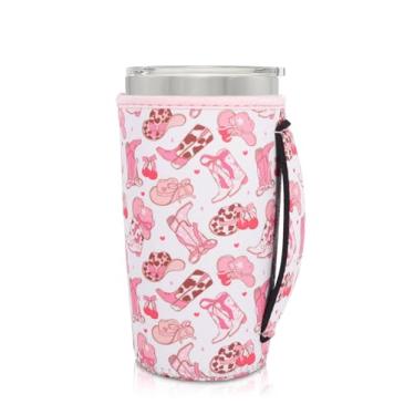 Imagem de AJLTPA Suporte de copo com isolamento de neoprene com alça para copos de 590 ml, manga reutilizável para café gelado compatível com Starbucks Trenta, Dunkin grande, mais (Coquette Cowgirl)