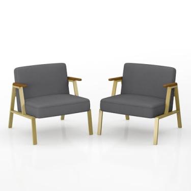 Imagem de Kit 2 Poltronas Coimbra Estilo Industrial Dourado/cinam/cinza - M.a Dourado/cinamomo/suede Cinza