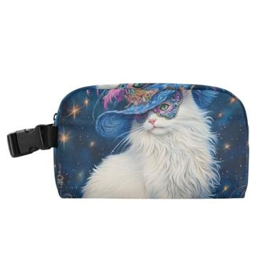 Imagem de TSENQUE Lancheira mística personalizada com lua e baile de máscaras de gato branco para crianças e meninas, lancheira feminina pequena para trabalho, estampa animal, bolsa isolada para escola