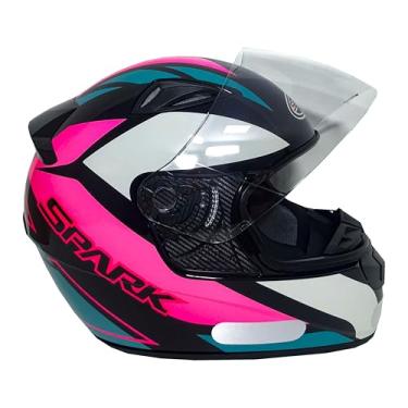 Imagem de Capacete Moto New Spark Mixed Blue Motociclista Fechado Ebf - Preto e Rosa - 58
