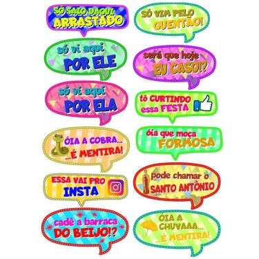 Imagem de Kit 12 Plaquinhas Festa Junina para Decoração com Palitos