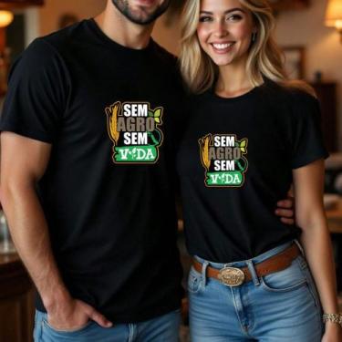 Imagem de Camiseta Algodão Unissex Casal Country Estampa Sem Agro Sem Vida Namor
