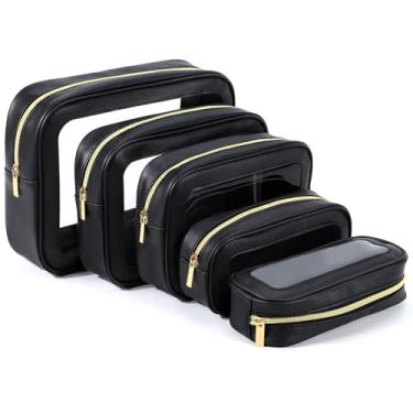 Imagem de Conjunto de bolsa organizadora de fraldas de 5 peças, bolsa de higiene pessoal aprovada pela TSA, conjunto de bolsas de maquiagem TPU transparente à prova d'água para mulheres e crianças