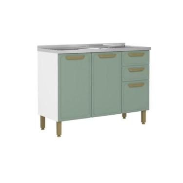 Imagem de Balcão de Cozinha c/ Pia Bella c/ 3 Portas e 2 Gavetas 120cm Verde - B