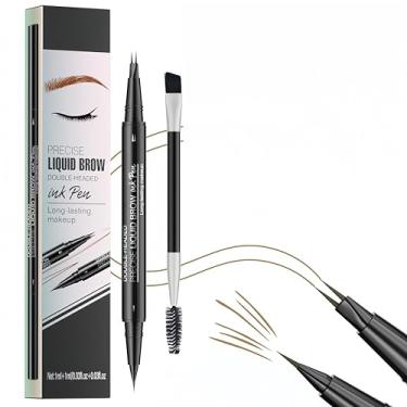 Imagem de MAEPEOR Caneta de sobrancelha curvada, 5 cores, lápis de sobrancelha 2 em 1, microblading de ponta dupla, ponta curvada e ponta de pincel precisa para sobrancelhas naturais semelhantes a cabelos (01