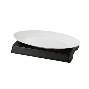 Imagem de Prato de peixe esmaltado de cor sólida estilo nórdico imitação de porcelana com suporte inferior placa oval espessa - placa de 40 cm + suporte inferior [preto]
