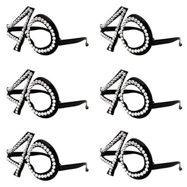 Imagem de Óculos de aniversário – Moldura de cristal numérica, lembrancinhas de festa, casamento, fantasia engraçada de óculos de sol, decoração de celebração de óculos para crianças e adultos, pacote com 6, 40, Preto, 40