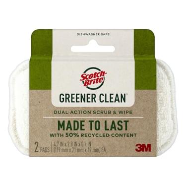 Imagem de Scotch-Brite Esfoliante e lenço de dupla ação Greener Cleaner, 2 panos de prato flexíveis para lavar pratos e cozinha, seguro em panelas e frigideiras antiaderentes, vidro, China, banheiras e azulejos