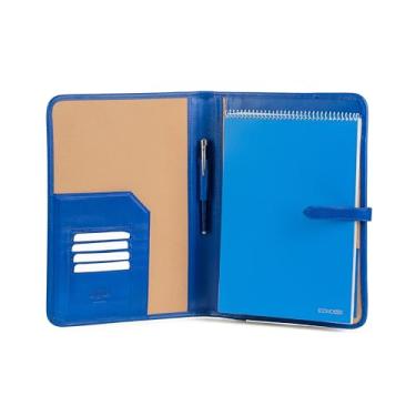 Imagem de Bloco de couro fólio, executivo fólio A4, carteira de couro genuíno, suporte profissional para notebook, pasta de couro para homens e mulheres (azul)