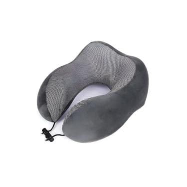 Imagem de Almofada de Viagem Ergonômica com Espuma Viscoelástica NASA – Travesseiro de Pescoço para Avião, Carro e Ônibus – Compacta, Ajustável e Confortável para Viagens e Uso Doméstico (CINZA)