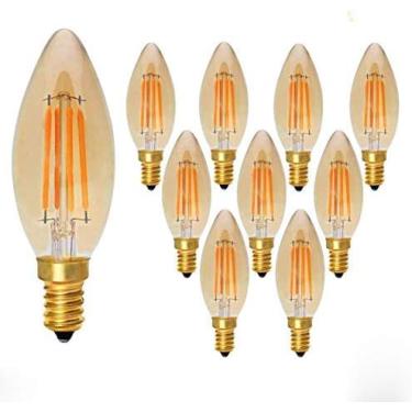 Imagem de Lâmpada De Filamento E14 Edison, Lâmpada Cdle De Tonalidade âmbar 2200k / C35 / 4w Lâmpadas De Filamento Led Retrô, Iluminação Decorativa Regulável Para Casa, 10pcs