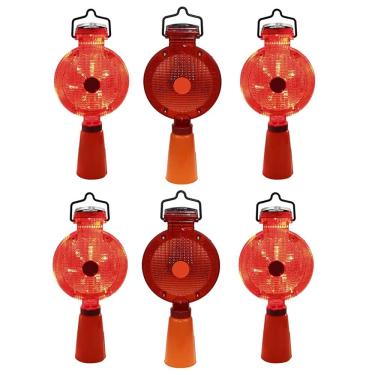 Imagem de Sinalizador Viario Solar Cone Kit 6 Uni Automatico Luz LED Segurança Rua Rodovia Obra Estrada Fiscalizaçao Sinalizaçao