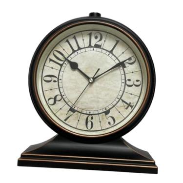 Imagem de WeiLaiKeQi Relógio de mesa silencioso, anti-taque, decoração de fazenda, relógio de mesa decorativo, design retrô para cabeceira, escritório, quarto, sala, Preto