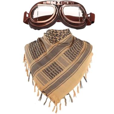 Imagem de Peicees Óculos de capacete vintage com algodão Shemagh Keffiyeh, óculos de motocicleta, motocross, piloto, tático, deserto, lenço de pescoço para mulheres e homens, lentes transparentes com armação de
