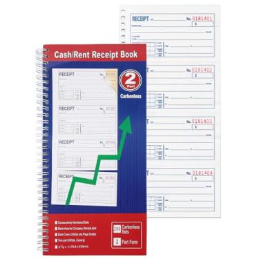 Imagem de Livro de recibos de dinheiro e aluguel, 200 conjuntos, sem carbono de 2 partes, 14 cm x 28 cm, encadernação espiral, cópias brancas e canárias ¨C numeradas para transações em dinheiro, pagamentos de