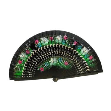 Imagem de APLVFFZH Ventilador de mão dobrável retrô para adereço fotográfico para show de performance de casamento, Preto