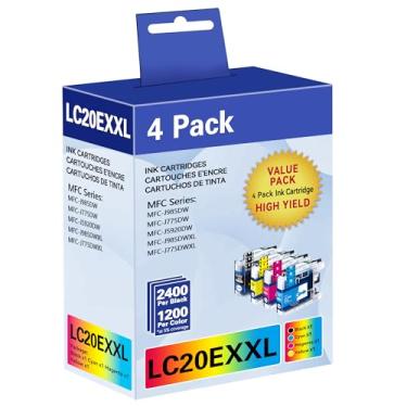 Imagem de LC20EXXL Cartucho de tinta compatível com alto rendimento para Brother LC20E use com Brother MFC-J775DW MFC-J775DWXL MFC-J5920DW MFC-J5920DWXL MFC-J985DW MFC-J985DWXL, pacote com 4