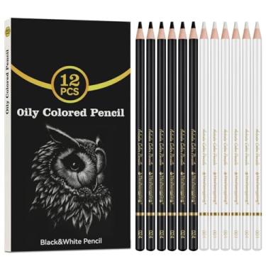 Imagem de Daerthotk Conjunto de desenho de lápis de cor branco e preto, 6 peças de lápis de cor branca e 6 peças pretas para desenhar, esboçar, sombrear, misturar para iniciantes e artistas