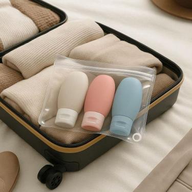 Imagem de Kit Viagem Frasco Pote Porta Shampoo Creme Silicon 4un 90ml - NoBrand,