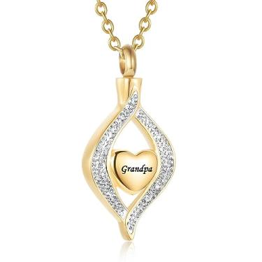 Imagem de YQSLIN Colar dourado de cremação para cinzas Always In My Heart Mom/Dad/Grandma Urna Ash Keepsake Memoril Gota Pingente Urnas para Cinzas Humanas Adulto Feminino, Metal, Base
