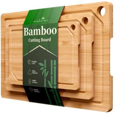 Imagem de Tábua de cortar Kitsure Bamboo de vários tamanhos com Juice Grooves, pacote com 3