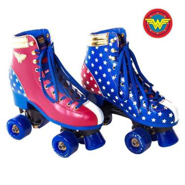 Imagem de Patins Quad Mulher Maravilha Warner Bel, Vermelho, Azul, 37