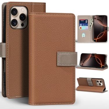 Imagem de NANRUIL Capa protetora de couro para iPhone 13 Pro 6,1 polegadas 2021, com carteira e suporte de cartão embutido, com Magsafe e alça de ombro. Marrom amarelo