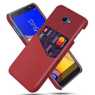 Imagem de Capa para Samsung Galaxy J4 PLUS,Tela e tampa de couro PU,Anti-deslizante,Resistência à impressão digital,Caso de proteção de 360°com 1 slot de cartão atrás-Red