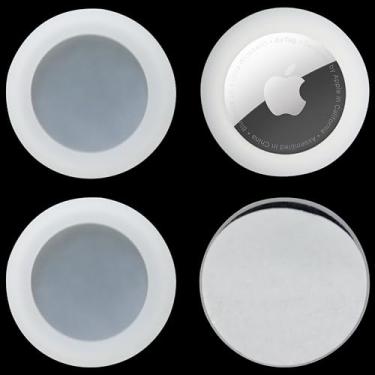 Imagem de echinff Capa de silicone com adesivo, pacote com 4 capas protetoras para Apple Air Tags, suporte adesivo para colar na TV, fones de ouvido remoto, bagagem, laptop, câmera