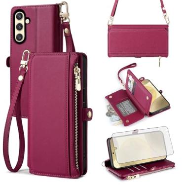 Imagem de Asuwish Capa de telefone para Samsung Galaxy S24 5G carteira com zíper com protetor de tela de vidro temperado e alça de pulso slot para cartão flip suporte móvel acessórios de celular S 24 24S G5