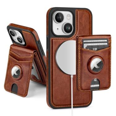 Imagem de SkyEagle Capa carteira compatível com MagSafe para iPhone 13 com suporte para AirTag, 2 em 1, couro sintético, magnético, destacável, com bloqueio de RFID, porta-cartão de crédito, capa flip com