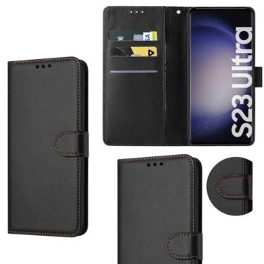 Imagem de Capa Carteira em Couro Compatível Samsung Galaxy S23 Ultra Flip Case Premium com Porta Cartões, Preto