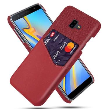 Imagem de Capa para Samsung Galaxy J6 PLUS,Tela e tampa de couro PU,Anti-deslizante,Resistência à impressão digital,Caso de proteção de 360°com 1 slot de cartão atrás-Red