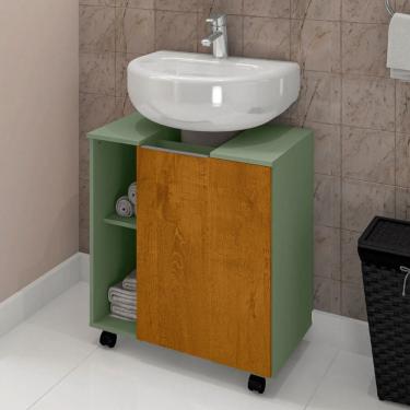 Imagem de Armário de Banheiro Kodiak 1 Porta 6 Prateleiras Pistache/Naturallle - Pnr Móveis