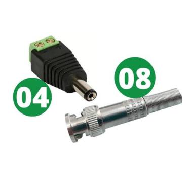 Imagem de Kit Conectores P4 Macho + BNC com Mola: Ideal p/ 4 Câmeras de Seguranç